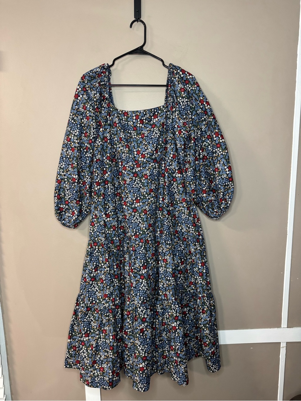 summersalt Blue Floral Long Sleeve Midi Dress